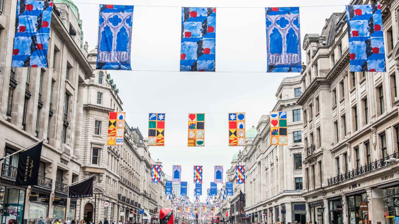 Flags by Joe Tilson RA on Regent Street