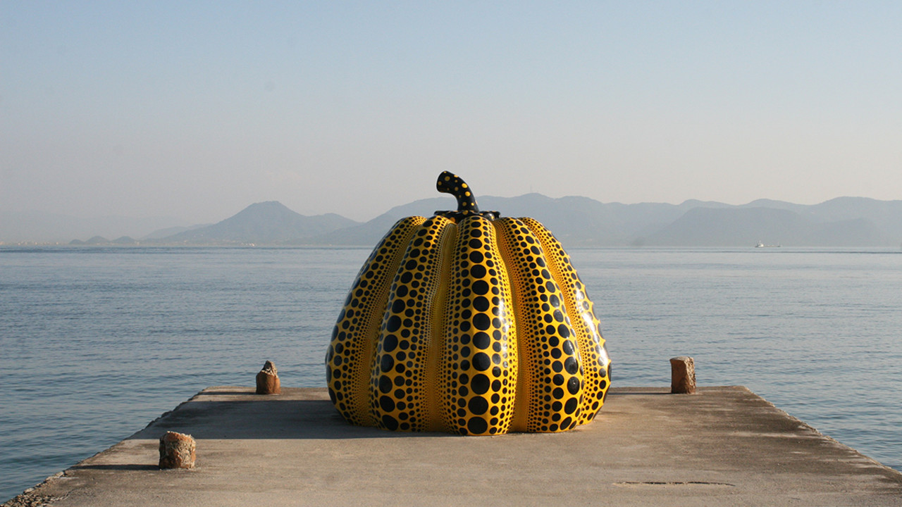 A sculpture by Yayoi Kusama on the island of Naoshima, Japan