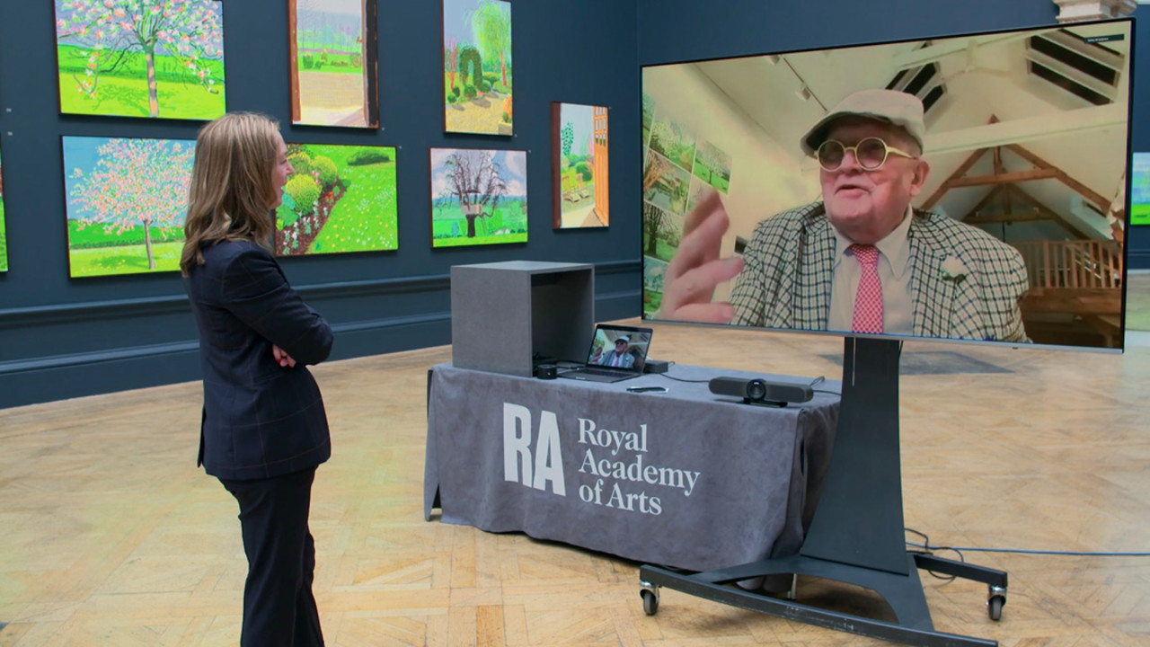 David Hockney RA and Edith Devaney in 'The Arrival of Spring' exhibition, 2021