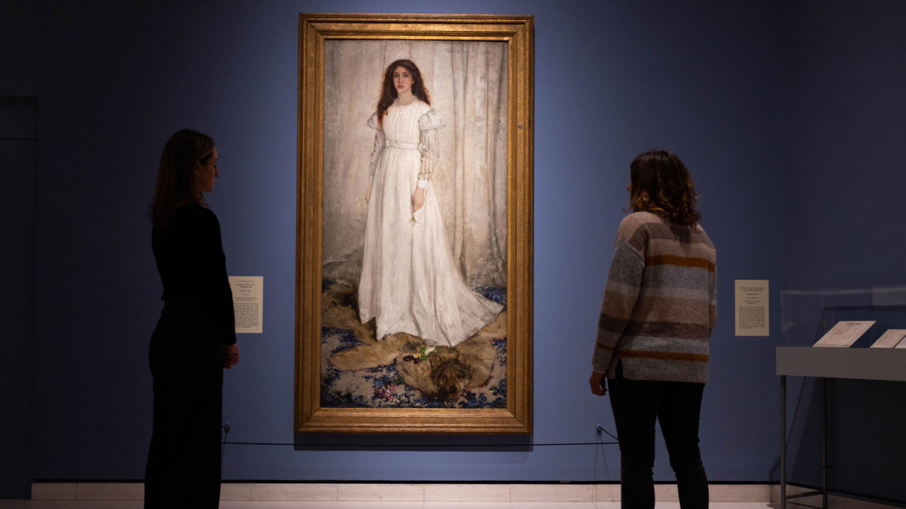 Installation view of the ‘Whistler’s Woman in White: Joanna Hiffernan’ exhibition at the Royal Academy of Arts, London (26 February - 22 May 2022) showing James McNeill Whistler, Symphony in White, No. 1: The White Girl, 1862. 