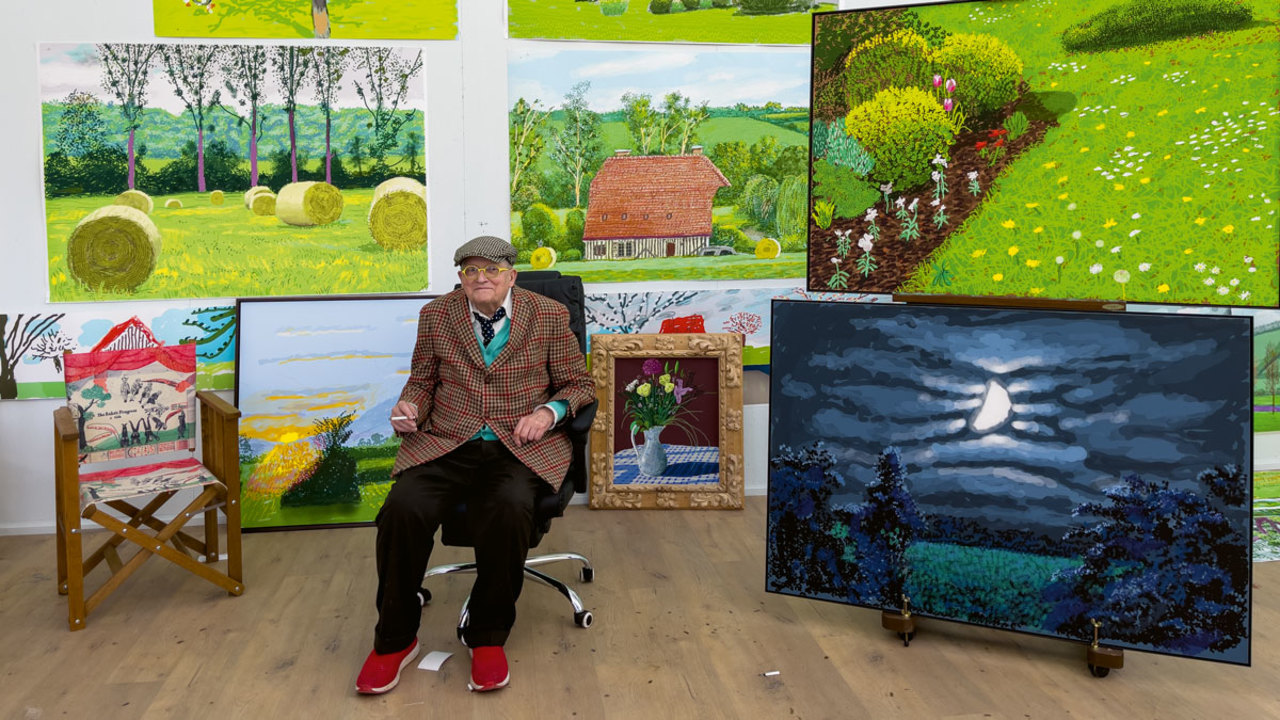 David Hockney in his Normandy studio, 24 February 2021 (detail)