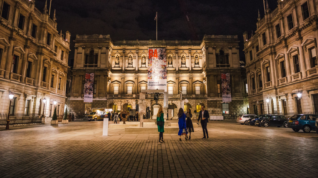 Burlington House at night during Abstract Expressionism