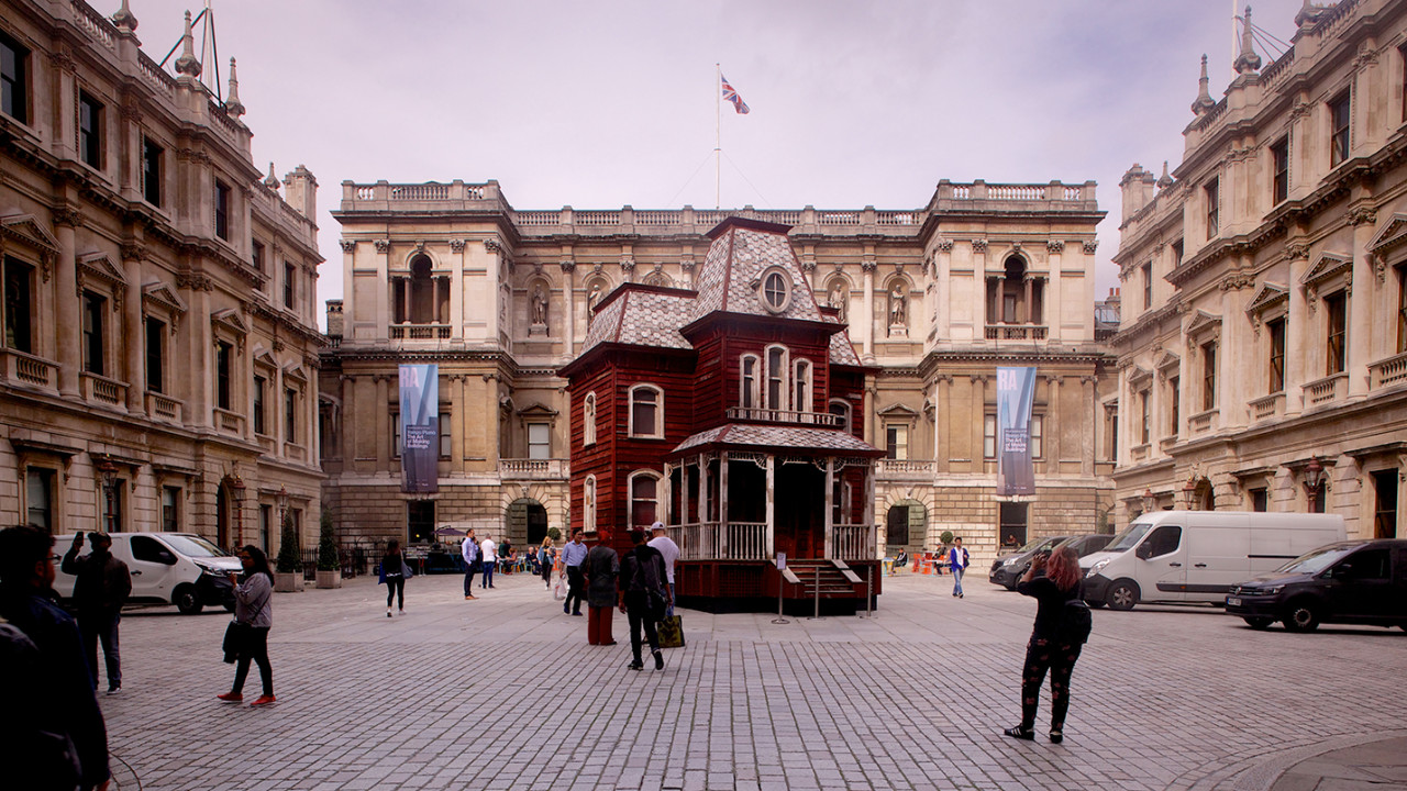 Cornelia Parker's 'Transitional Object (PsychoBarn)' in the Royal Academy's courtyard, 2018