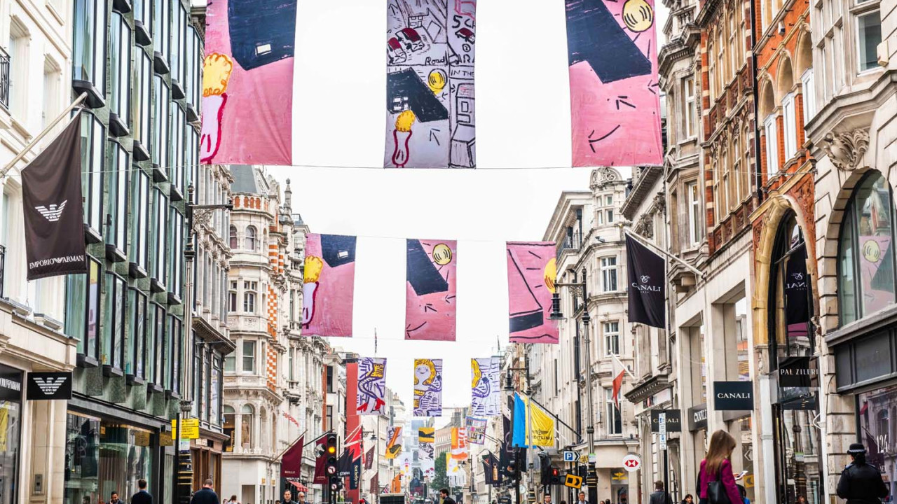 Flags by Rose Wylie RA on Bond Street
