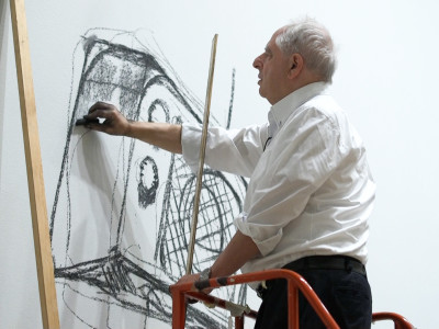William Kentridge drawing in the Royal Academy's Main Galleries