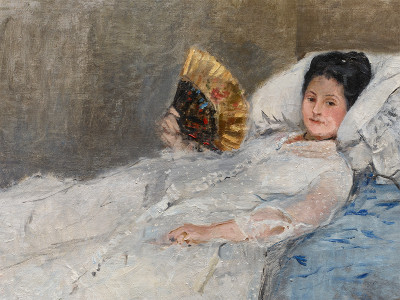 Berthe Morisot, Woman with a Fan. Portrait of Madame Marie Hubbard (Femme à l'éventail. Portrait de madame Marie Hubbard) (detail)