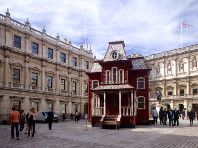Cornelia Parker's 'Transitional Object (PsychoBarn)' in the RA courtyard, 2018