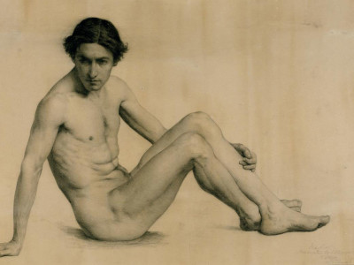 Alfred Ansell, Life drawing of a reclining male nude. This drawing was produced by Alfred Ansell while he was a student at the Royal Academy Schools. 