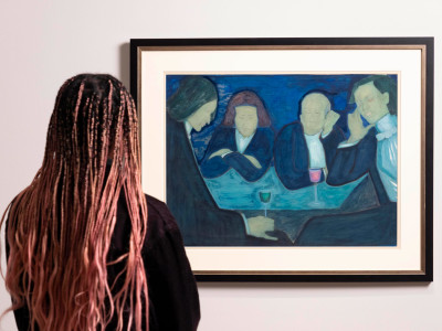 Gallery view of ‘Making Modernism: Paula Modersohn-Becker, Käthe Kollwitz, Gabriele Münter and Marianne Werefkin’ at the Royal Academy of Arts, London, 12 November 2022 — 12 February 2023, showing: ‘At the Café’ by Marianne Werefkin.