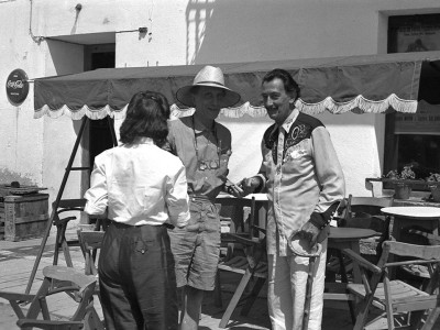 Robert Descharnes, Marcel Duchamp with Gala and Salvador Dalí outside the Bar Melitón. Cadaqués, August 1958