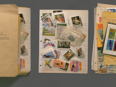 Cornell's stamp collection, from his Utopia Parkway studio