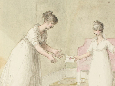 George Dance RA, A woman handing a letter to another woman (detail)