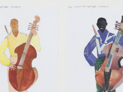 Lubaina Himid RA, The Viola da Gamba Player (detail), from the installation ‘Naming the Money’ paperworks 