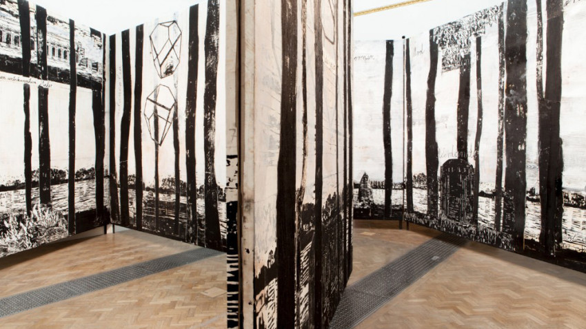 Installation view of Anselm Kiefer’s The Rhine, 1982-2013, at the Royal Academy of Arts