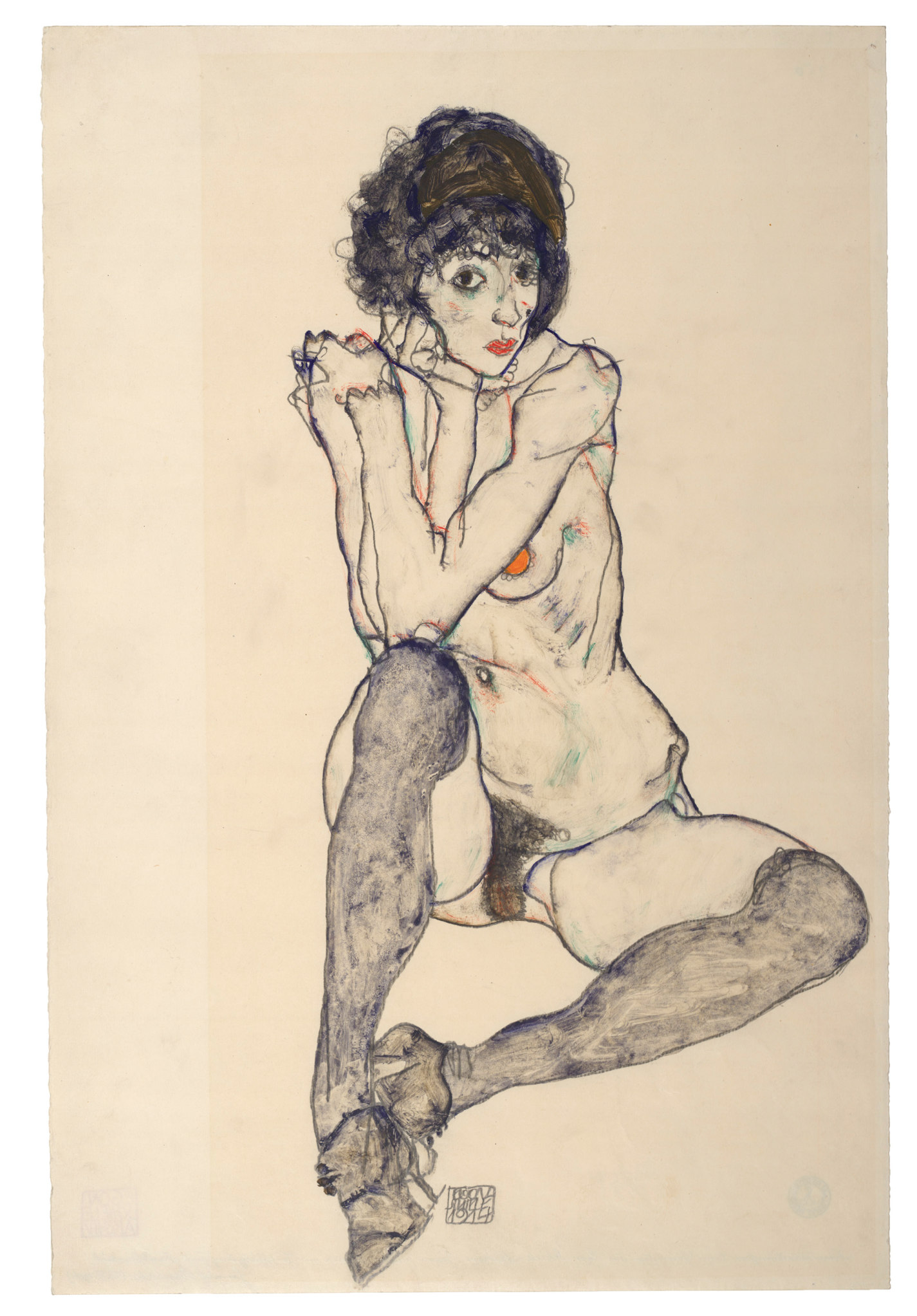 Egon Schiele, Seated Female Nude, Elbows Resting on Right Knee