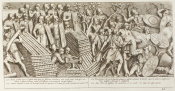 Pietro Santi Bartoli, Plate 46: Roman and Sarmatian soldiers fighting the Dacians 