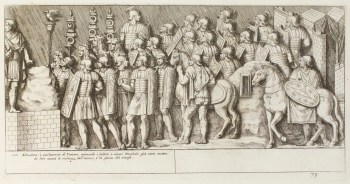 Pietro Santi Bartoli, Plate 79: Emperor trajan addressing the Roman soldiers