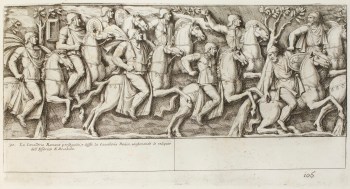 Pietro Santi Bartoli, Plate 106:  Roman cavalry chasing the Decian cavalry