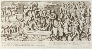 Pietro Santi Bartoli, Plate 25: The emperor Trajan&#39;s landing