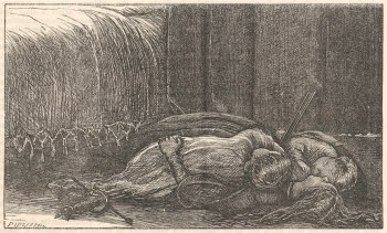 Sir John Everett Millais Bt. PRA, St Bartholemew Wood engraving by the Dalziel Brothers after a design by John Everett Millais. Published in Once a Week 17th December 1859. p. 514.