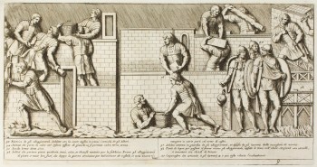 Pietro Santi Bartoli, Plate 9: soldiers building a camp