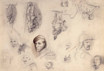 Sir John Everett Millais Bt. PRA, Sketches of heads, soldiers and tigers
