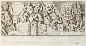 Pietro Santi Bartoli, Plate 96: Roman soldier distributing wheat to other soldiers