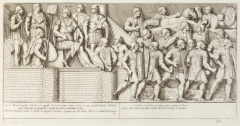 Pietro Santi Bartoli,  Plate 80: Emperor Trajan sending his soldiers to battler