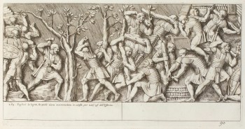 Pietro Santi Bartoli, Plate 90: Roman soldiers cutting trees and making piles of wood
