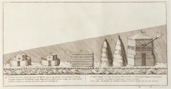 Pietro Santi Bartoli, Plate 1: granary, heap of wood for fortifications, bundles of horse feed, castles 