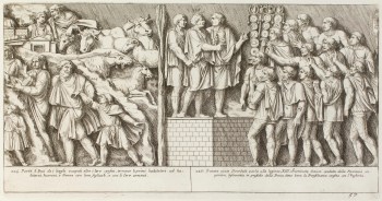 Pietro Santi Bartoli, Plate 57: Emperor Trajan and Decebalus addressing the Thirteenth Legion