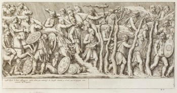 Pietro Santi Bartoli, Plate 44: The defeated Dacians seek shelter in the forests
