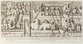 Pietro Santi Bartoli, Plate 24: emperor Trajan entering the city in a boat 