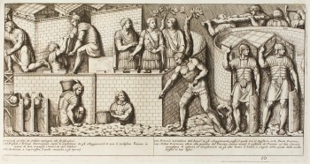 Pietro Santi Bartoli, Plate 10: Emperor Trajan supervises the works at the camp with a Prefect and a Tribun