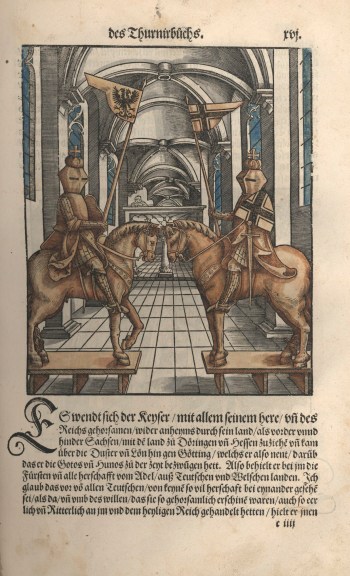 Prince Johann II Count Palatine, Wooden models of tourneying knights in a Gothic hall