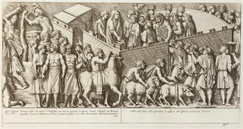 Pietro Santi Bartoli, Plate 37: Emperor Trajan sacrificing a pork, a ram, and a bull