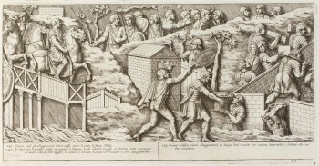 Pietro Santi Bartoli, Plate 40: emperor Trajan on horseback, and Roman soldiers building camps