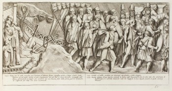 Pietro Santi Bartoli, Plate 65: Emperor Trajan land on the shore and advabce by land
