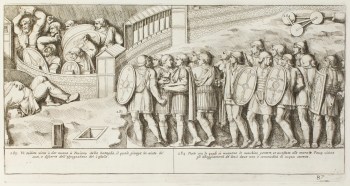 Pietro Santi Bartoli, Plate 87: a Roman soldier informing Emperor Trajan about the battle with the Dacians