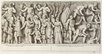 Pietro Santi Bartoli, Plate 68: Romans and Dacians assist to a sacrifice performed by the Emperor Trajan