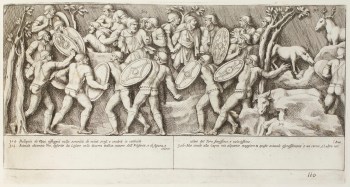 Pietro Santi Bartoli, Plate 110: Roman soldiers making Dacian prisoners 