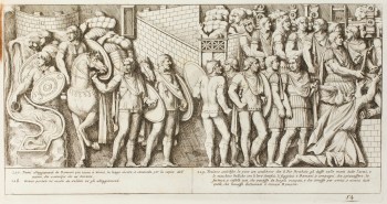 Pietro Santi Bartoli, Plate 54: Emperor Trajan establishing peace with the Decebalus