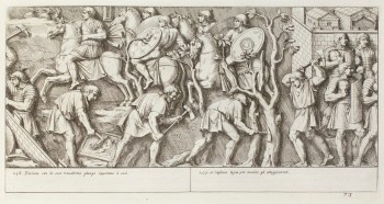 Pietro Santi Bartoli, Plate 73: Emperor Trajan on horseback leading the Roman cavalry