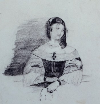 Sir John Everett Millais Bt. PRA, Half length portrait of a woman in historic dress