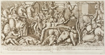 Pietro Santi Bartoli, Plate 21:  Dacians defeted, Emperor Trajan ordering his soldiers to free the women and the children