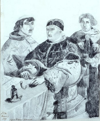 Sir John Everett Millais Bt. PRA, Drawing after Raphael's portrait of Pope Leo X and two cardinals