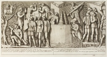 Pietro Santi Bartoli, Plate 12: Emperor Trajan observing the fortifications built by the Roman soldiers