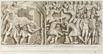 Pietro Santi Bartoli, Plate 48: Roman soldiers cutting trees and building new camps