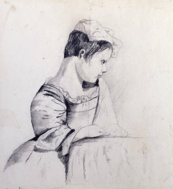 Sir John Everett Millais Bt. PRA, Half length drawing of a young girl in profile
