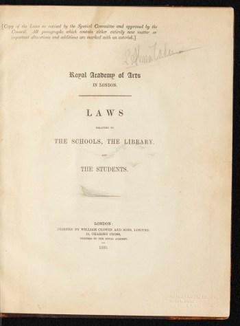 Sir Lawrence Alma-Tadema RA, A copy of the RA Laws as relating to the Schools, annotated and with sketches by Alma-Tadema